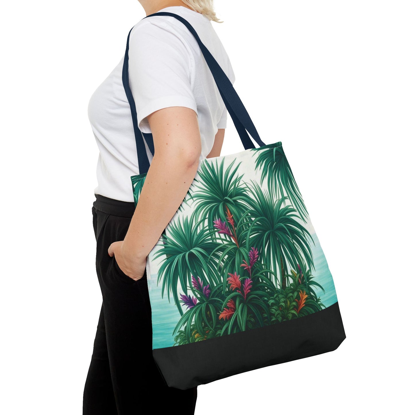 Tiny Palm Island/Black Tote Bag - 3 Sizes
