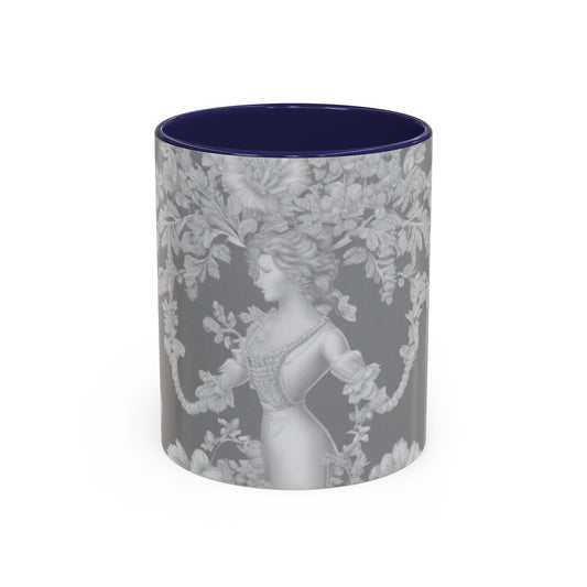 Accent Color Coffee Mug (11, 15oz), Pearl Lady Toile/Slate, Various Colors