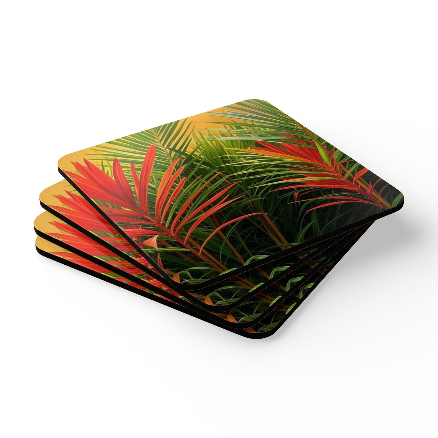 Four-piece Coaster Set - Red Flame Palms