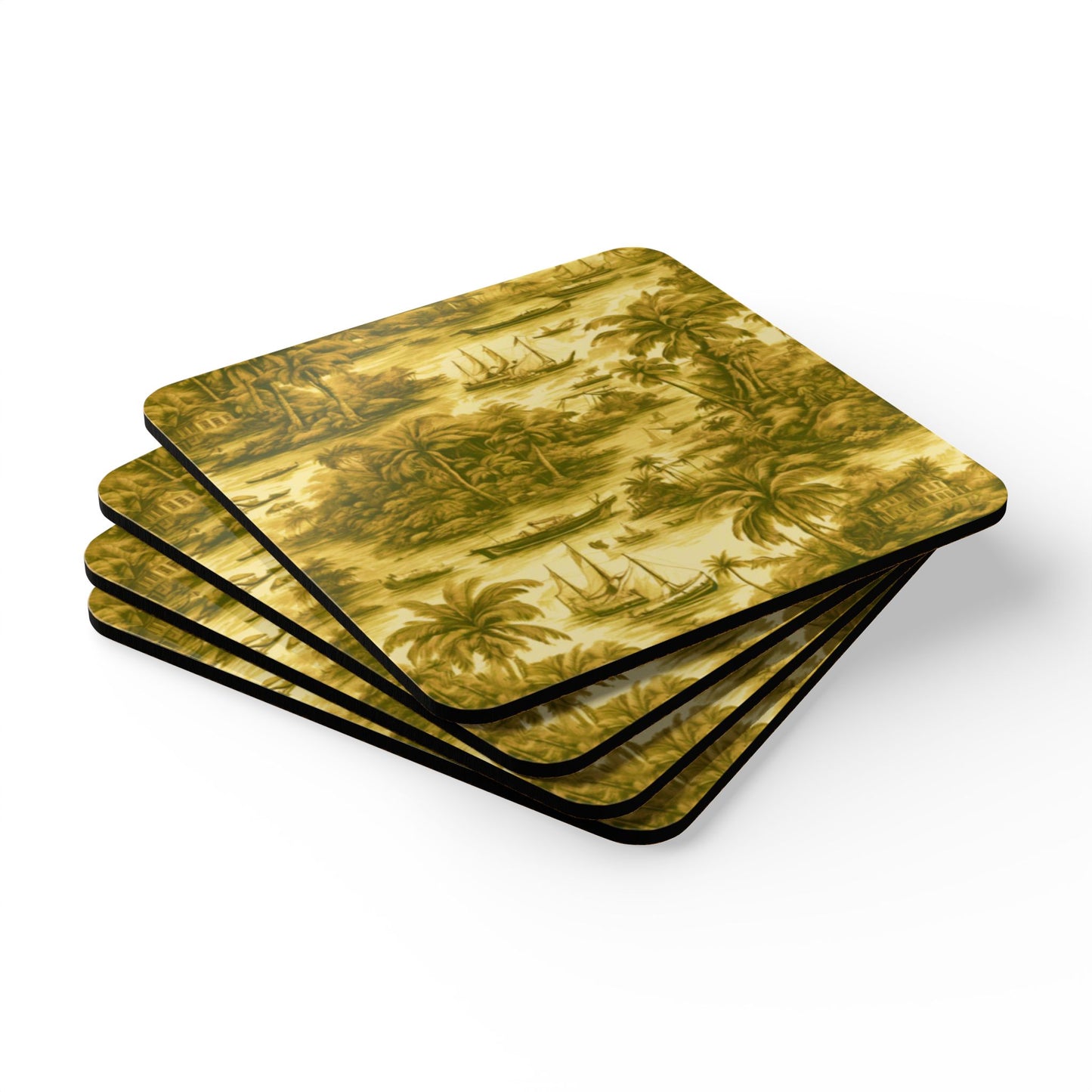 Coaster Set - Tropical Toile #1, Gold