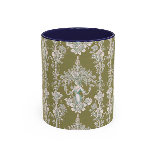 Accent Color Coffee Mug (11, 15oz), Pearl Lady Toile/Highborn Greren Repeat, Various Colors