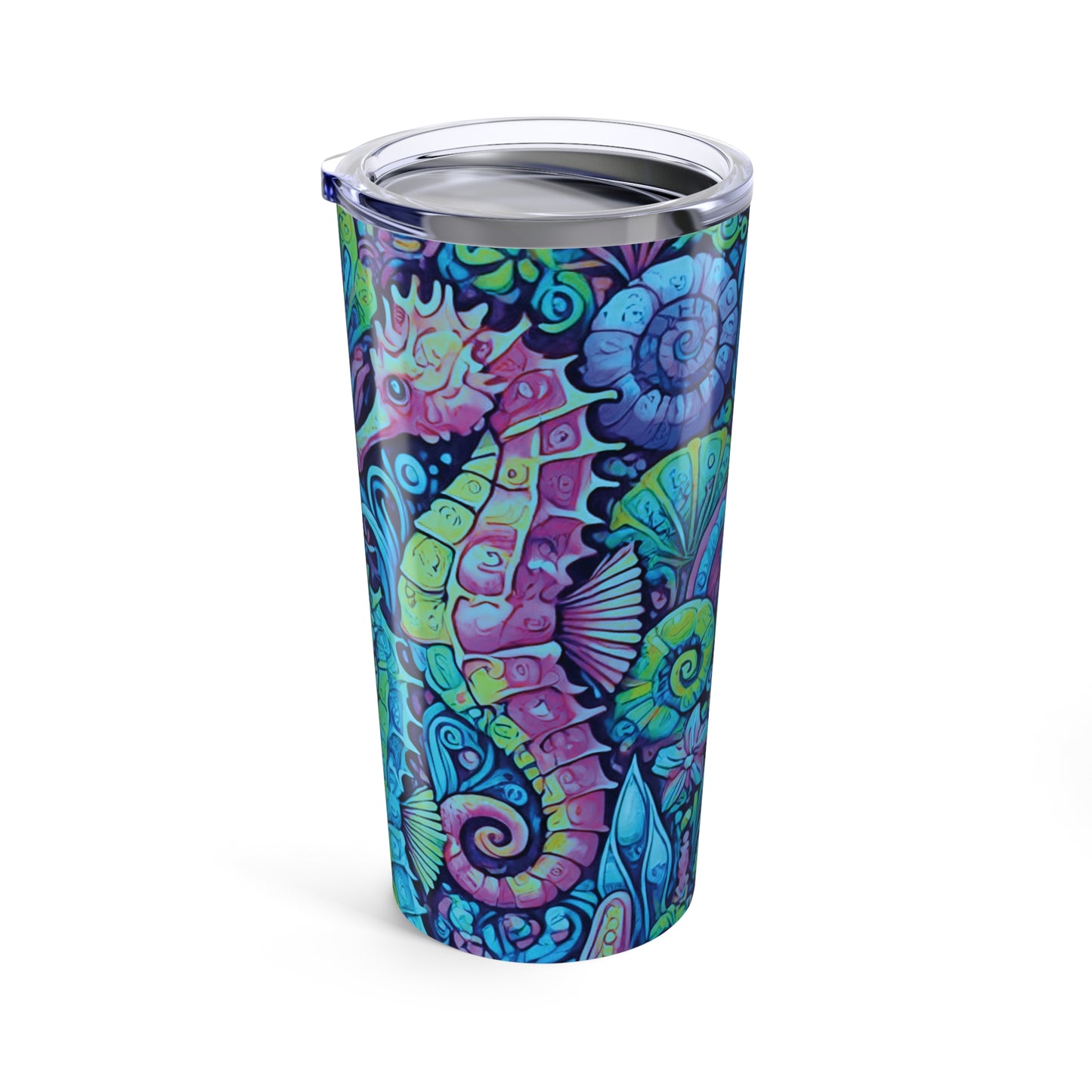 20oz Tropical Glossy Tumbler - Seahorse Trio, Turquoise Pop