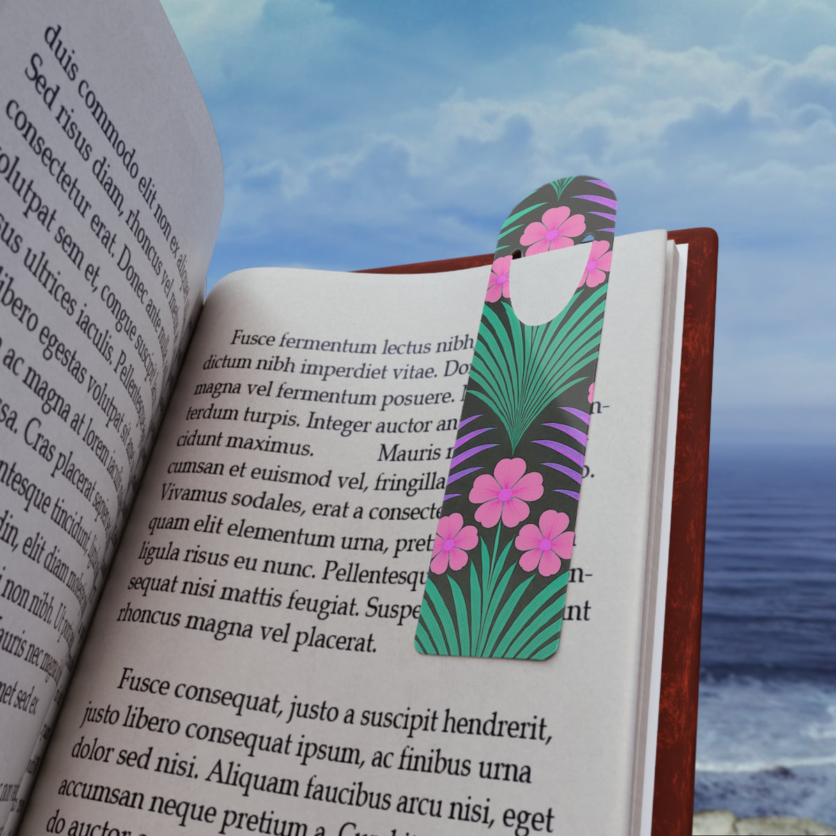 Bookmark - Aluminum, Midnight Hibiscus Deco/Pink