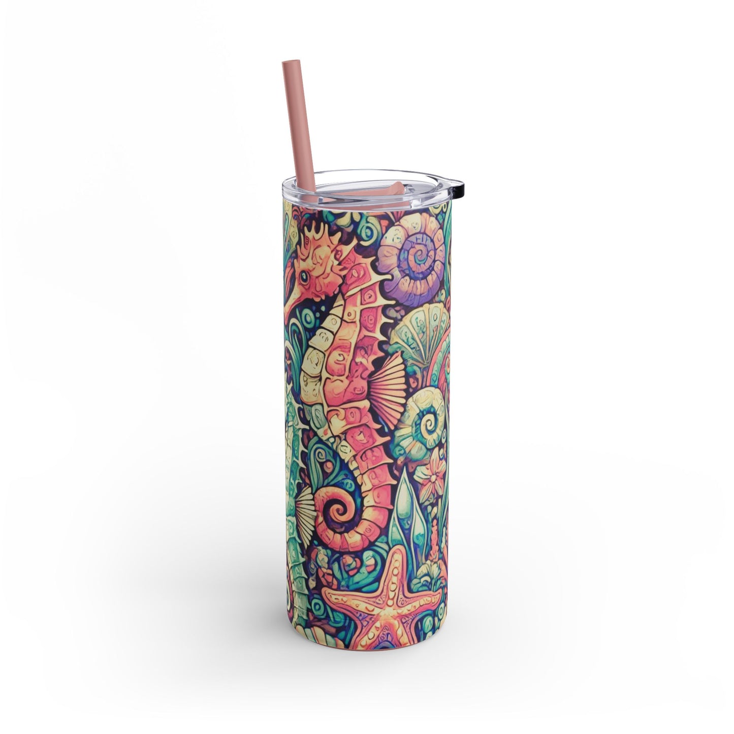 20oz Matte Stainless Steel Tumbler, Many Lid Colors - Stylish Travel Cup - Seahorse Trio/Retro