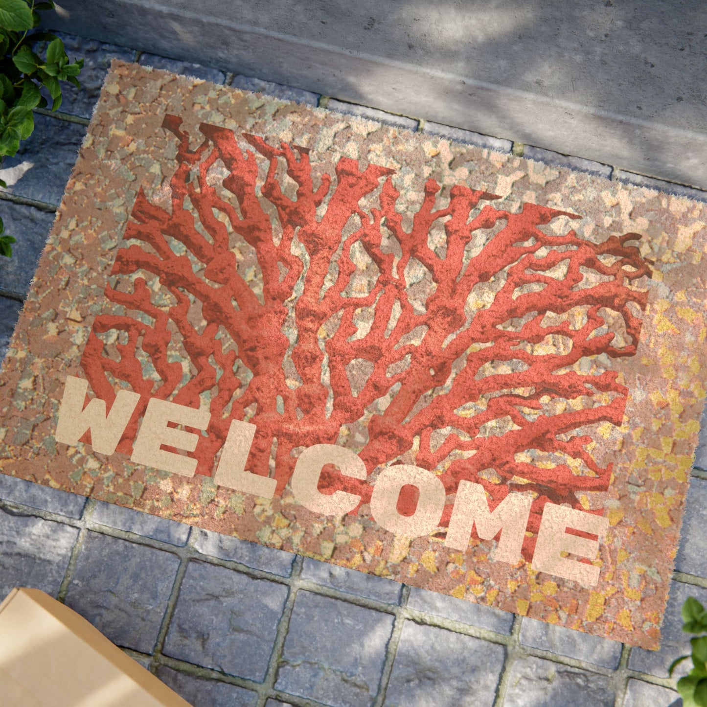 Tropical Ocean Door Mat - Vibrant Coconut Fiber Entrance Mat / Coastal Red Coral Reef