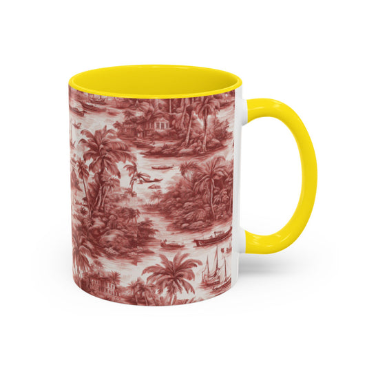 Accent Color Coffee Mug (11, 15oz), 8 Colors - Tropical Toile #1, russet