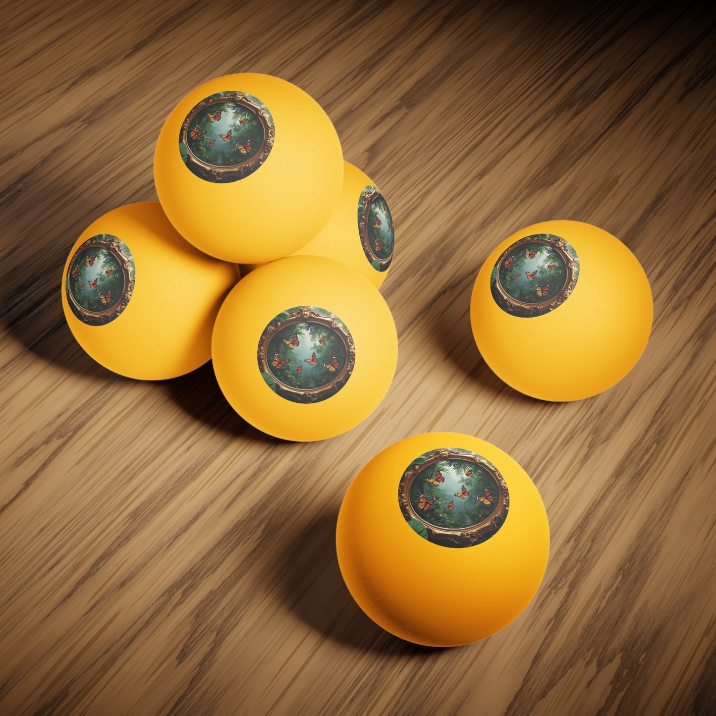 Tropical Paradise Ping Pong Balls - 6 Pack with Framed Monarch Gathering/Orange