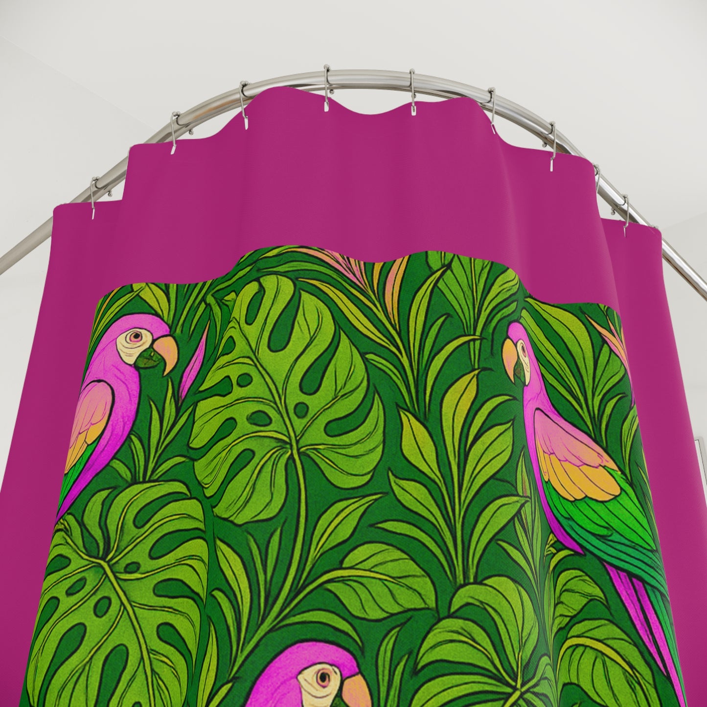 Tropical Shower Curtain - Ocean Bathroom Decor / Parrot Family/Pink, Pink