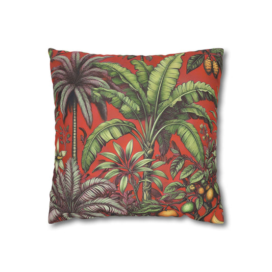 Faux Suede Square Pillowcase - Tropical Fruit, Red