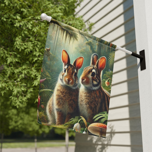 Tropical Garden Flag - Perfect for Outdoor Decor / Rainforest Sumatran Rabbits