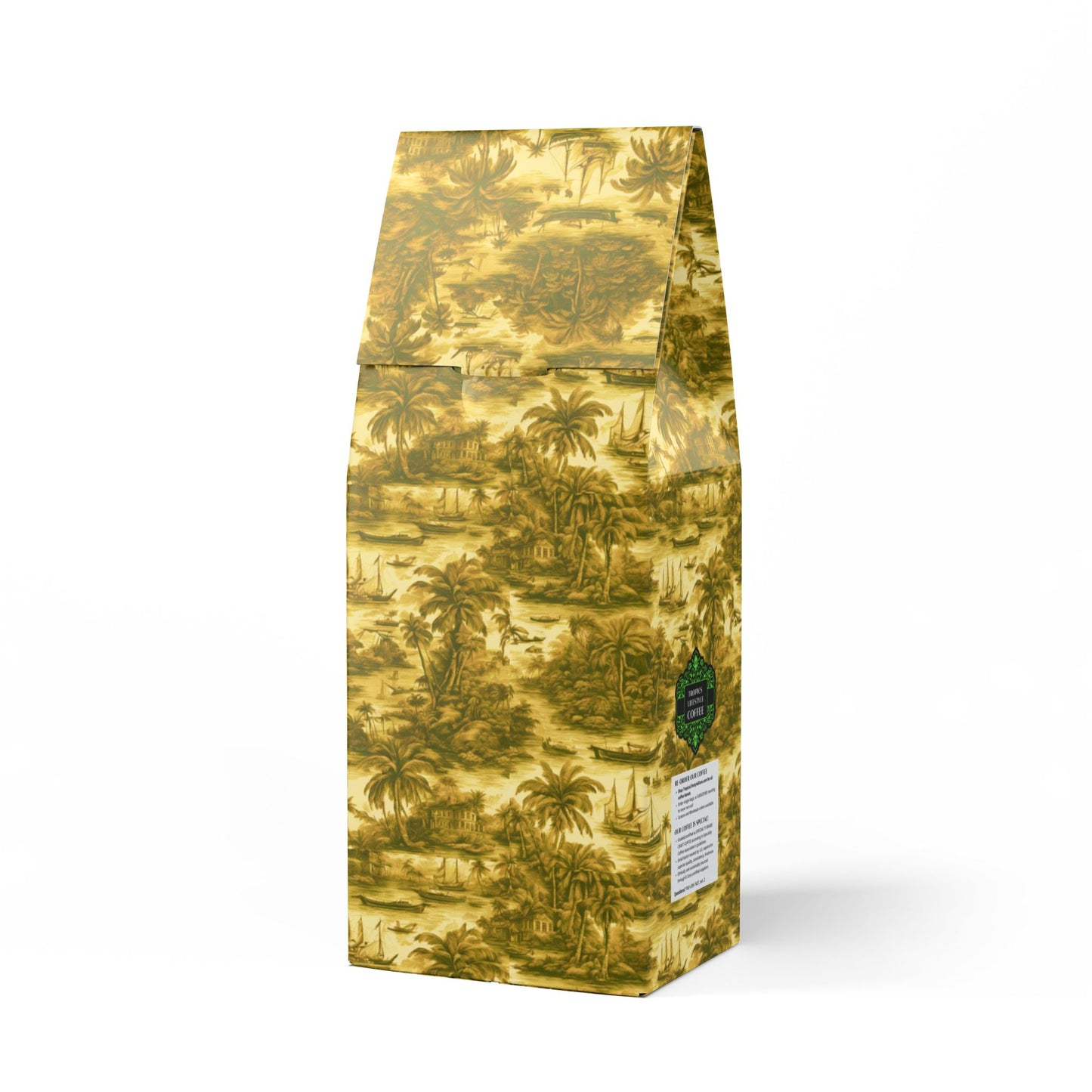 Beach Sunrise Blend™ (Light Roast) Specialty Grade Craft Coffee / Tropical Toile, Gold