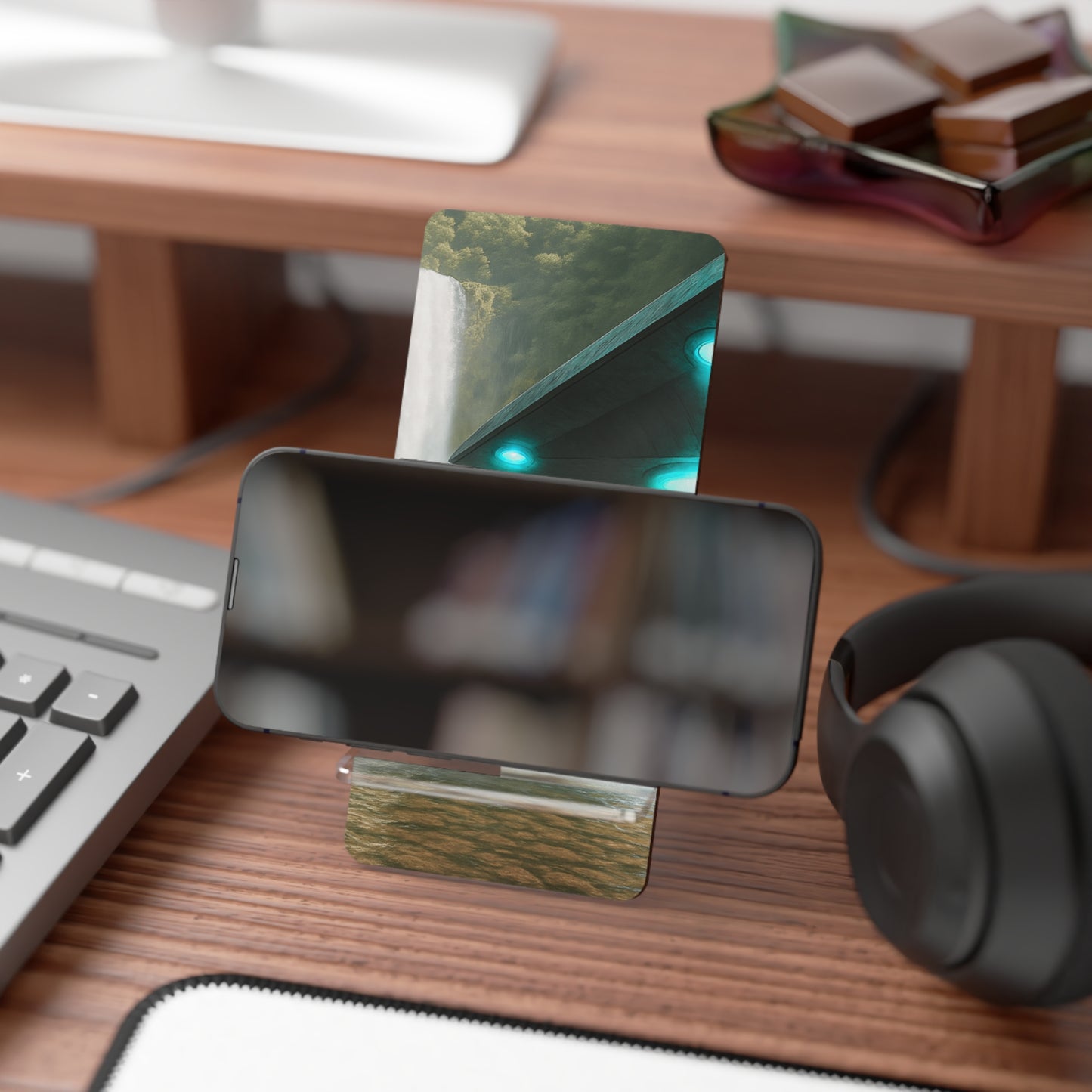 Stylish Smartphone Display Stand - UFO and Waterfall in Rainforest