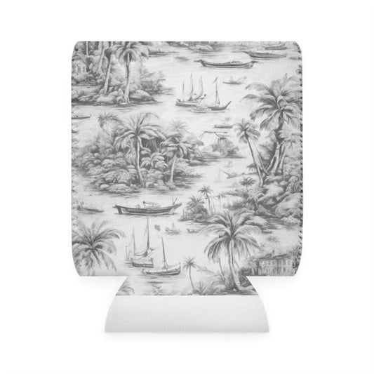 Tropical Toile/Soft Black Can Cooler Sleeve - Perfect for Outdoor Picnics