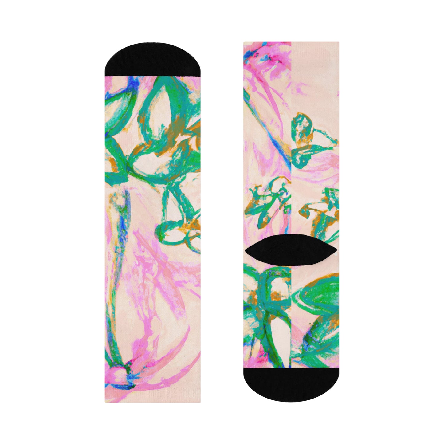Cushioned Crew Socks - Tropical Doodles, Pink