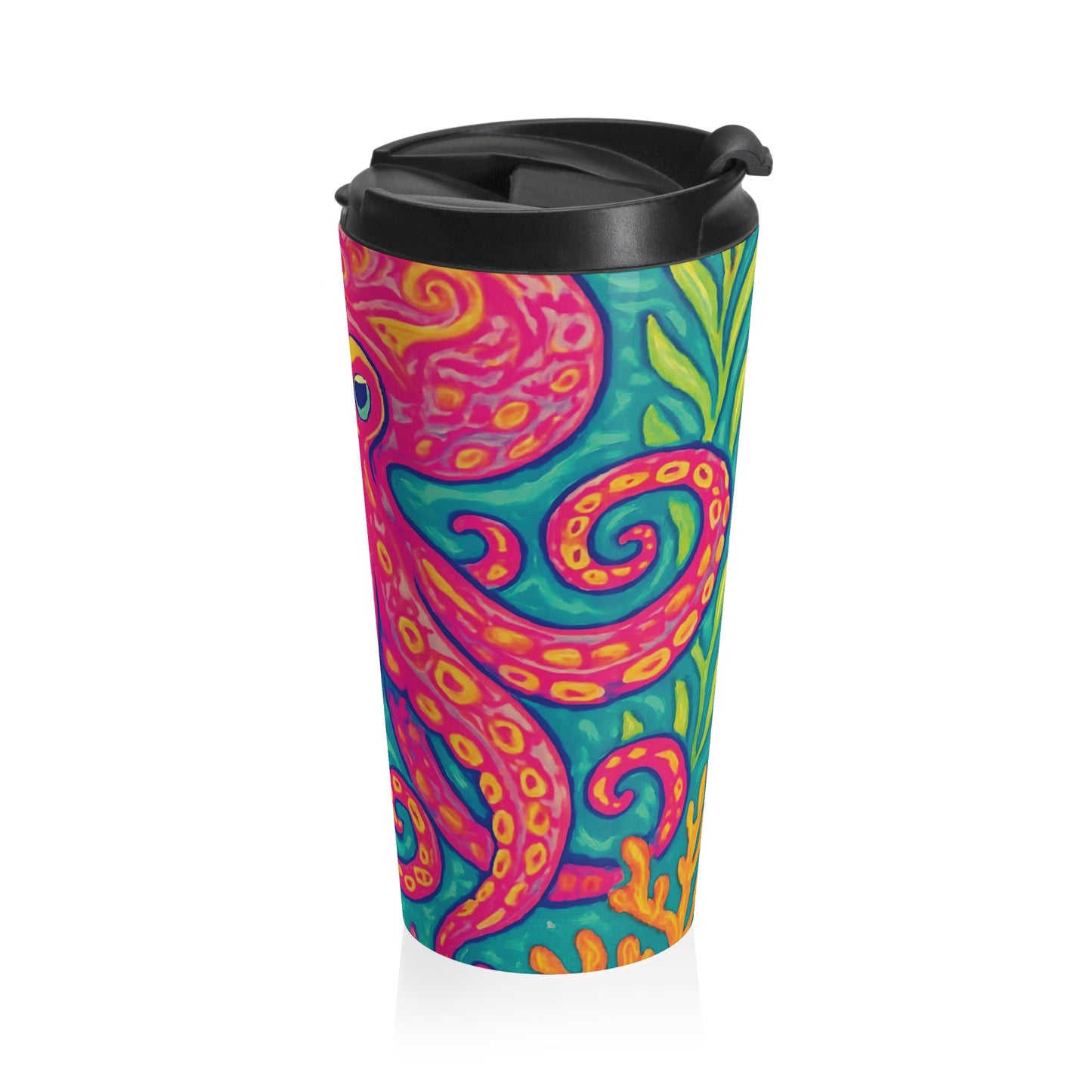 15 oz. Stainless Steel Travel Mug / Kraken Joe Octopus, Red