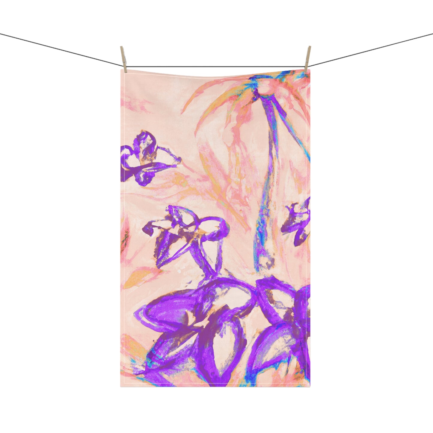 Tea Towels (cotton, poly), Tropical Doodles, Peach