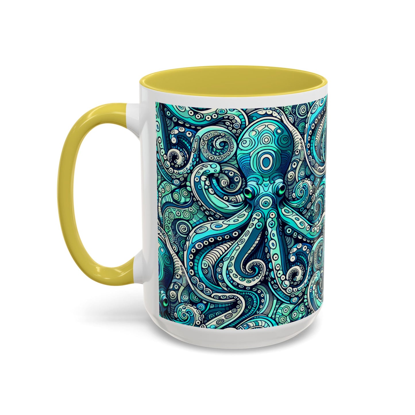 Accent Color Coffee Mug, Many Colors - 11oz & 15oz / Aqua Octopus