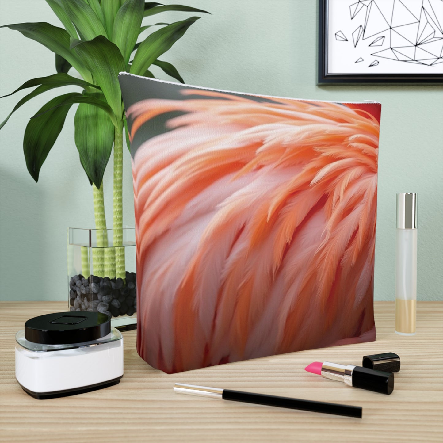 Tropical Cotton Cosmetic Bag, Makeup Pouch, 5 Sizes / Flamingo Feathers