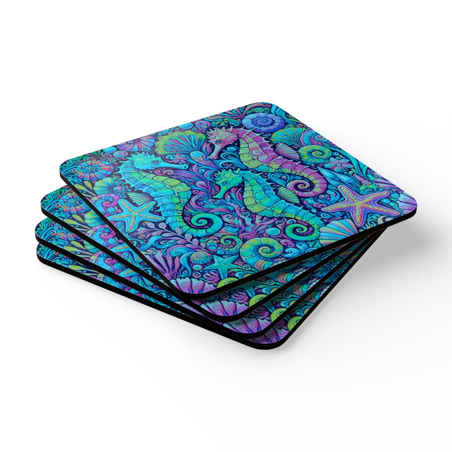 Coaster Set - Seahorses Turquoise Pop