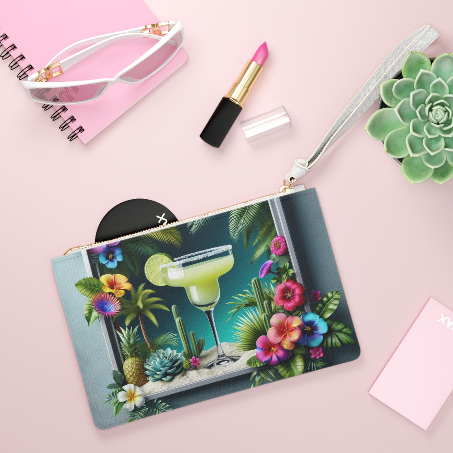 Tropical Faux Leather Clutch Bag - Perfect for Beach Adventures & Summer Vacations / Tropical Margarita