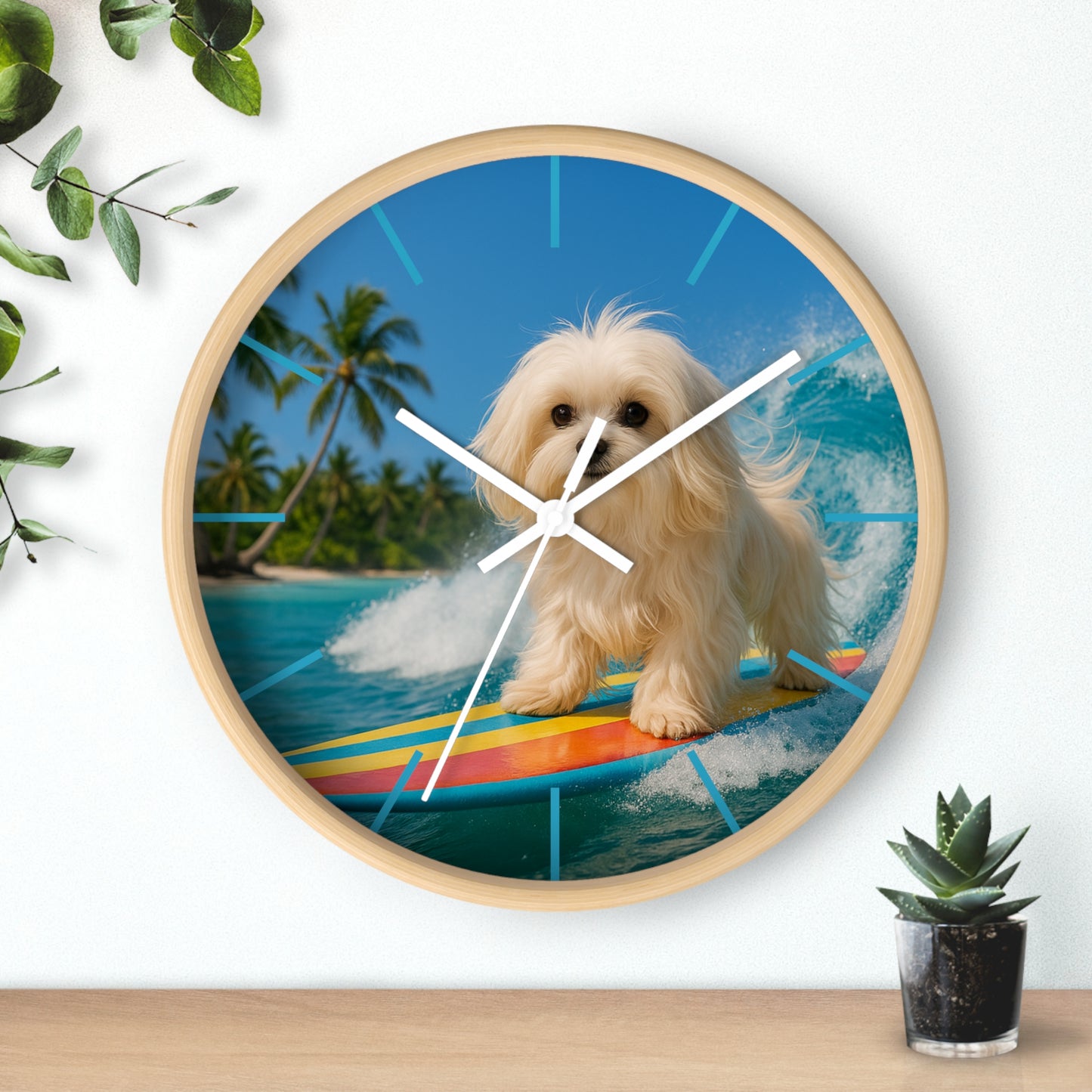 Puppy Ariel the Surfing Dog Wall Clock – Fun Home Decor for Pet Lovers