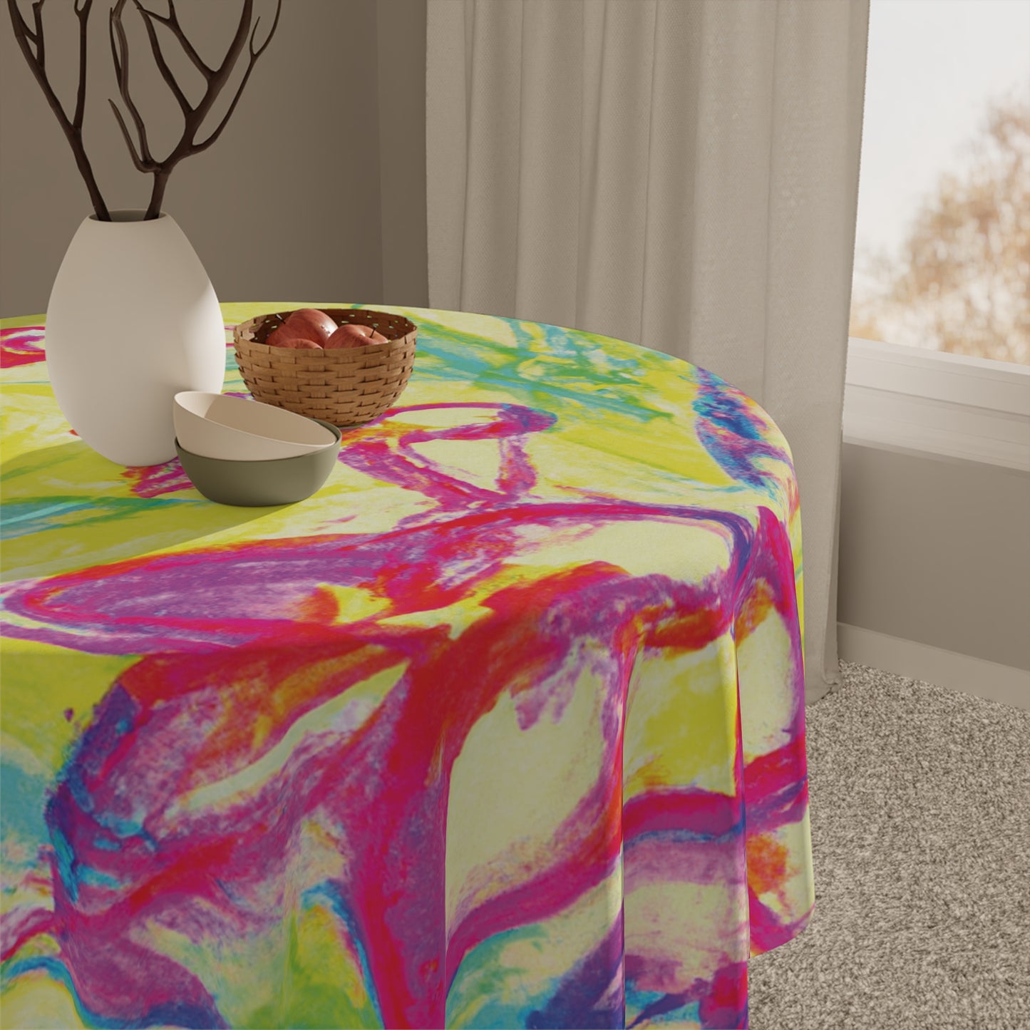 Tropical Doodles/Yellow Tablecloth, 55" x 55"