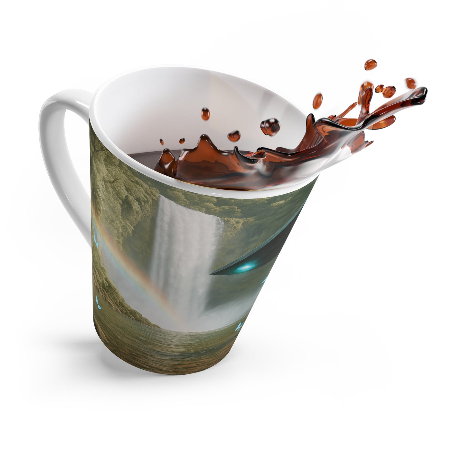 Latte White Mug - UFO and Waterfall