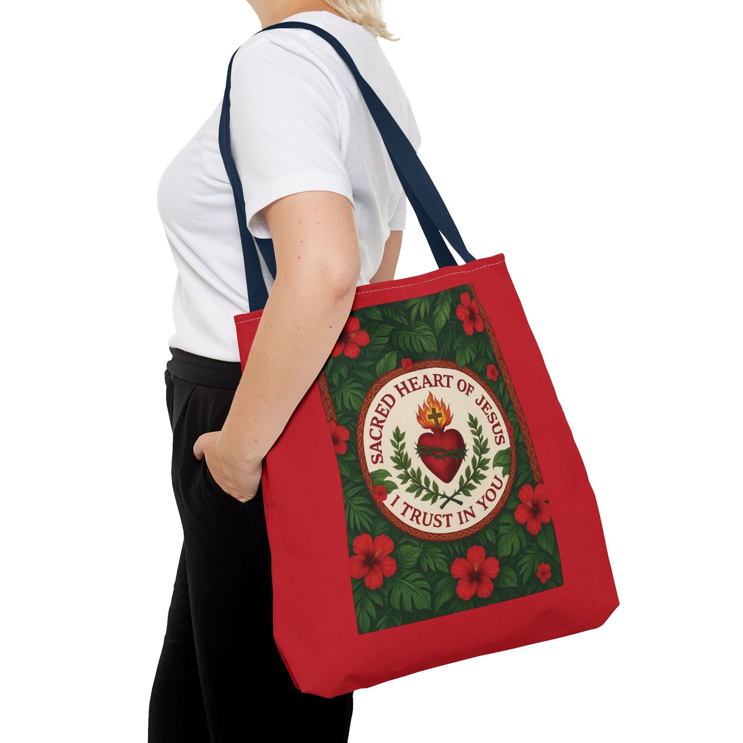 Religious Tote Bag - 3 Sizes / Sacred Heart of Jesus Prayer, Red