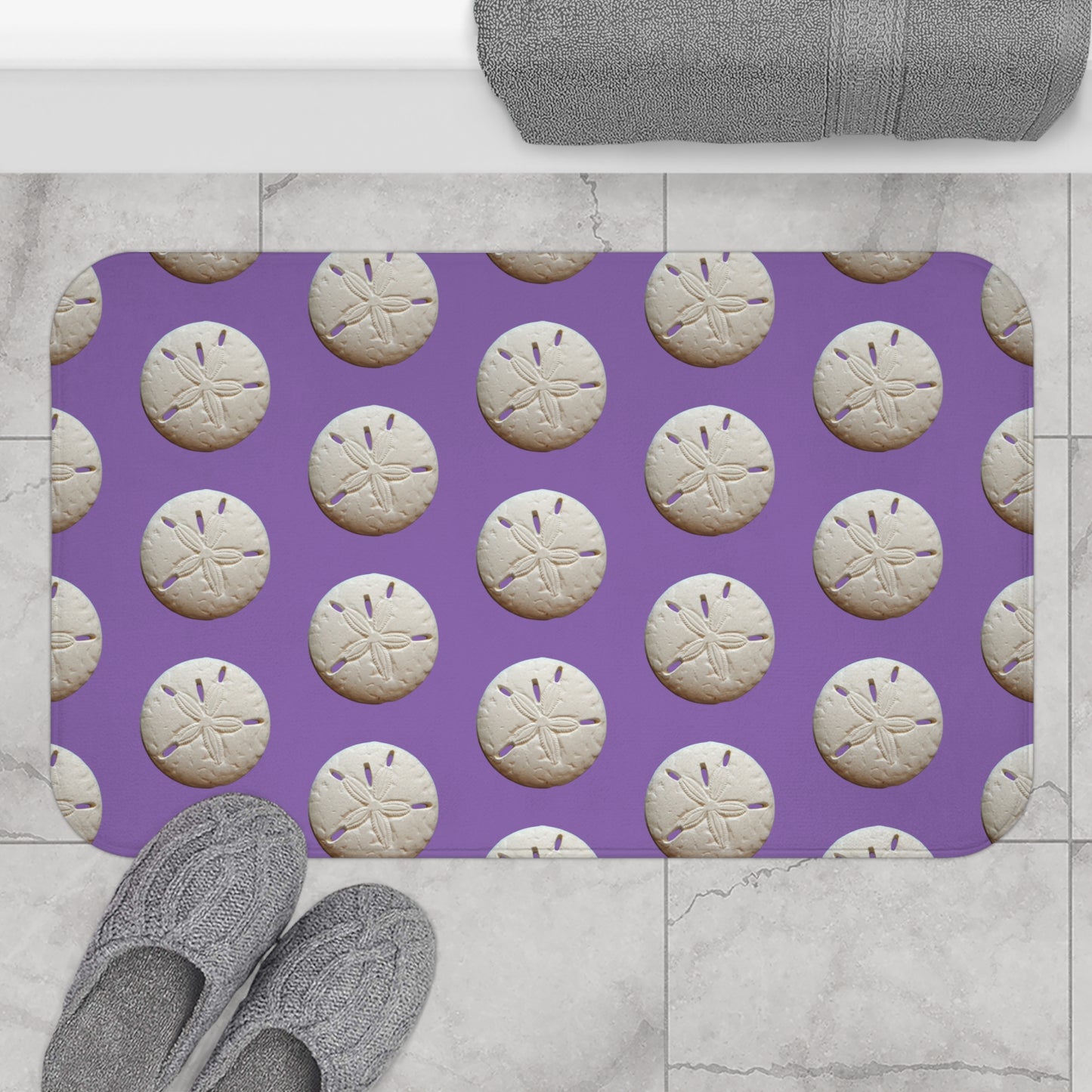 Real Sand Dollar/Lt. Purple Bath Mat, 2 Sizes - Tropical Vibes for Home Decor