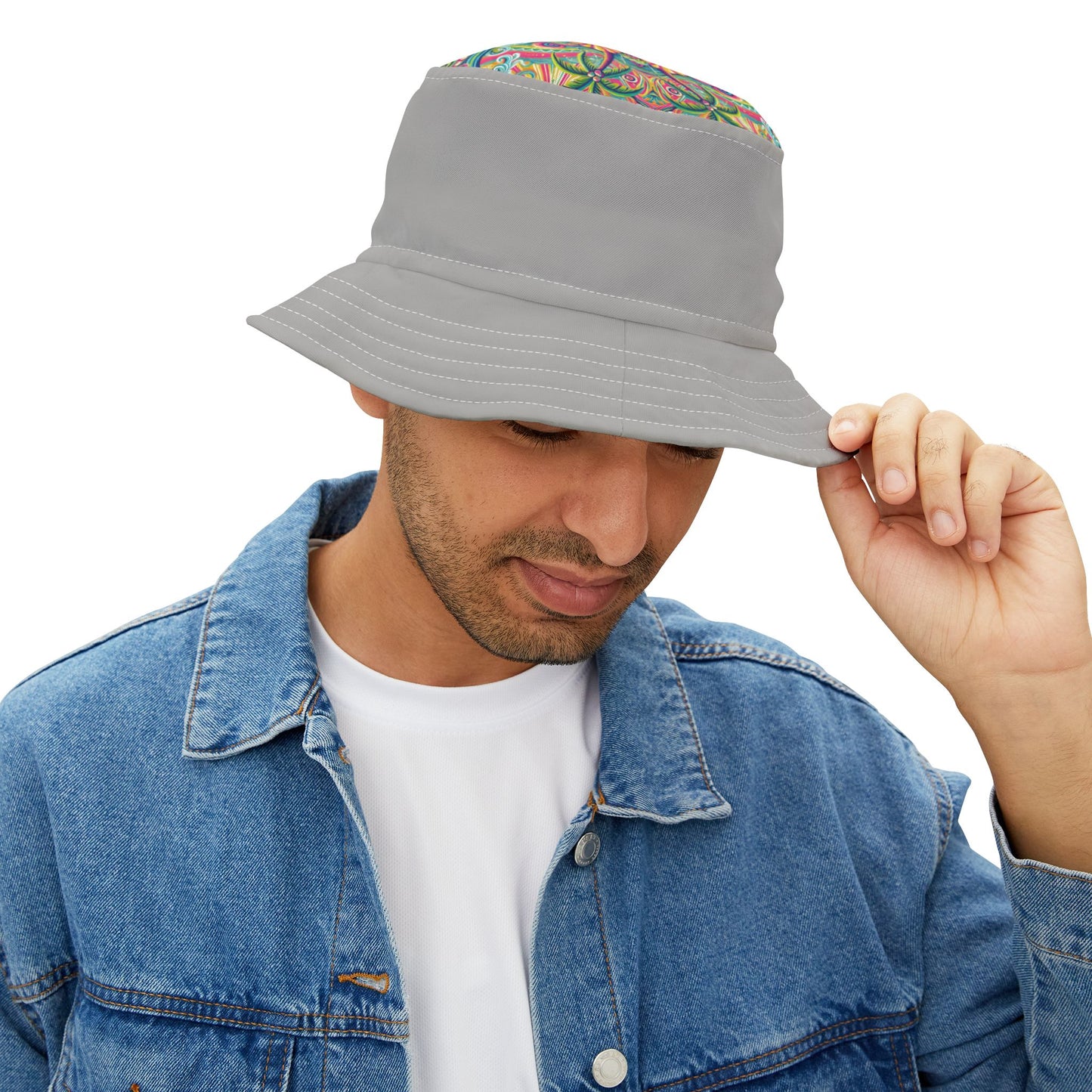 Tropical Polyester Bucket Hat, 2 Sizes - Kaleido Bay/Lt. Grey