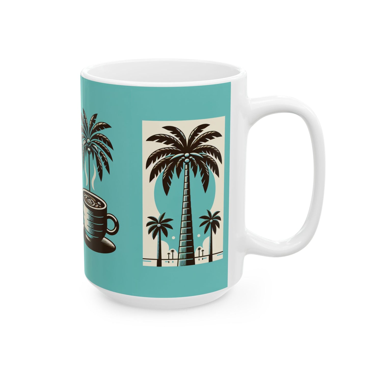 Ceramic White Mug - 11oz & 15oz, Palms and Coffee