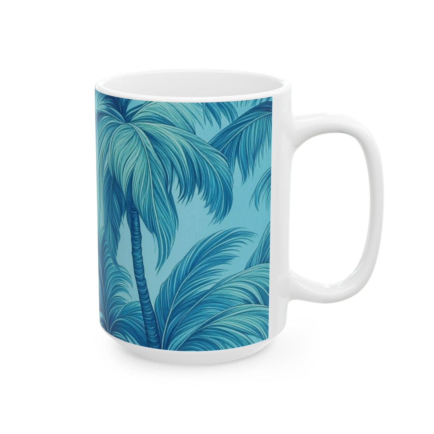 Ceramic White Mug - 11oz & 15oz, Azure Palms