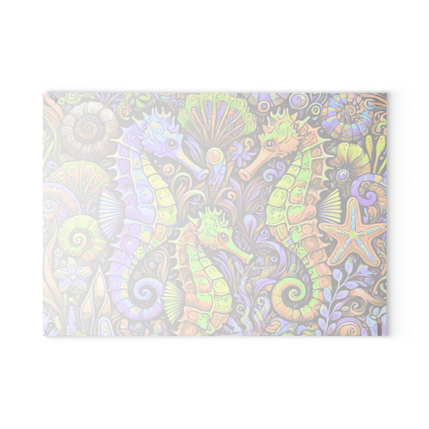 Glass Cutting Board, 2 sizes - Seahorses/Purple