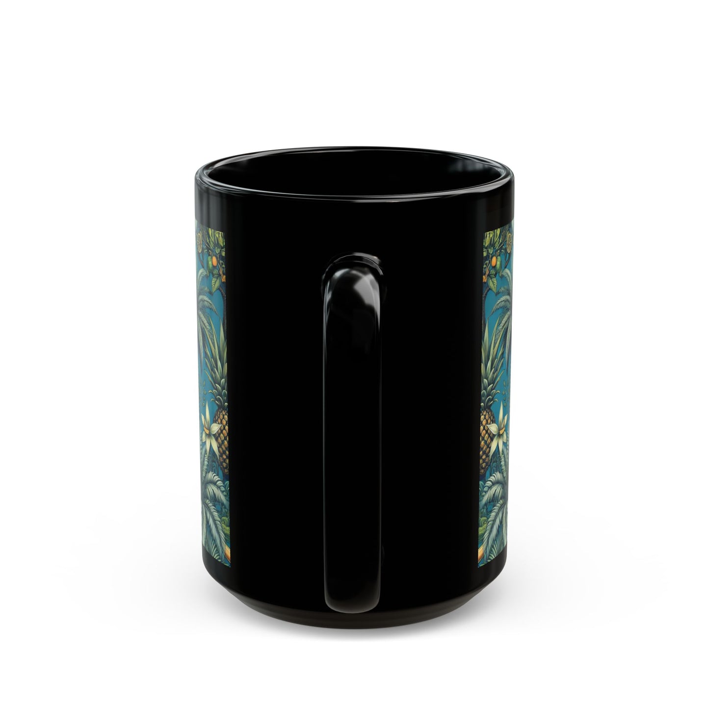 Black Coffee Mug - Tropical Fruit Blue