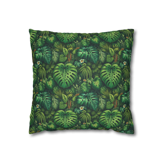 Faux Suede Square Pillowcase - Rainforest Greenery