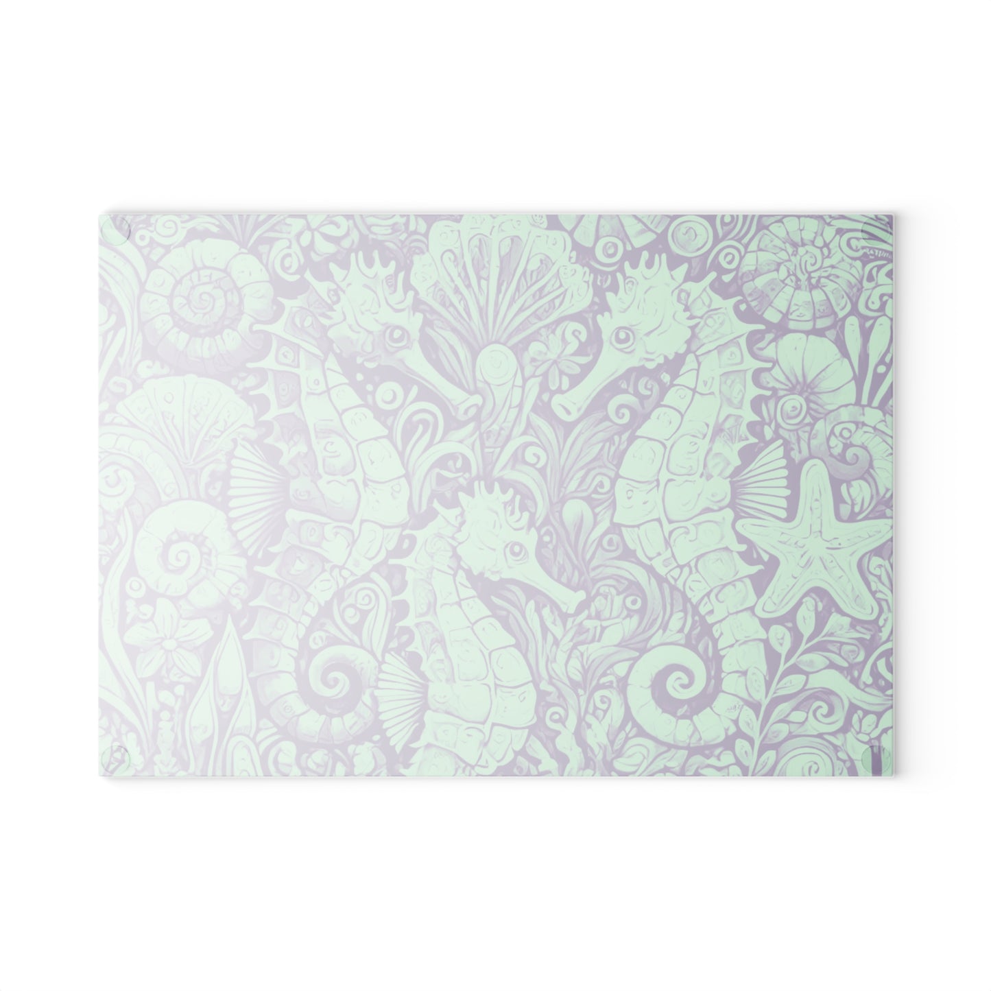 Glass Cutting Board, 2 sizes - Seahorses Minty