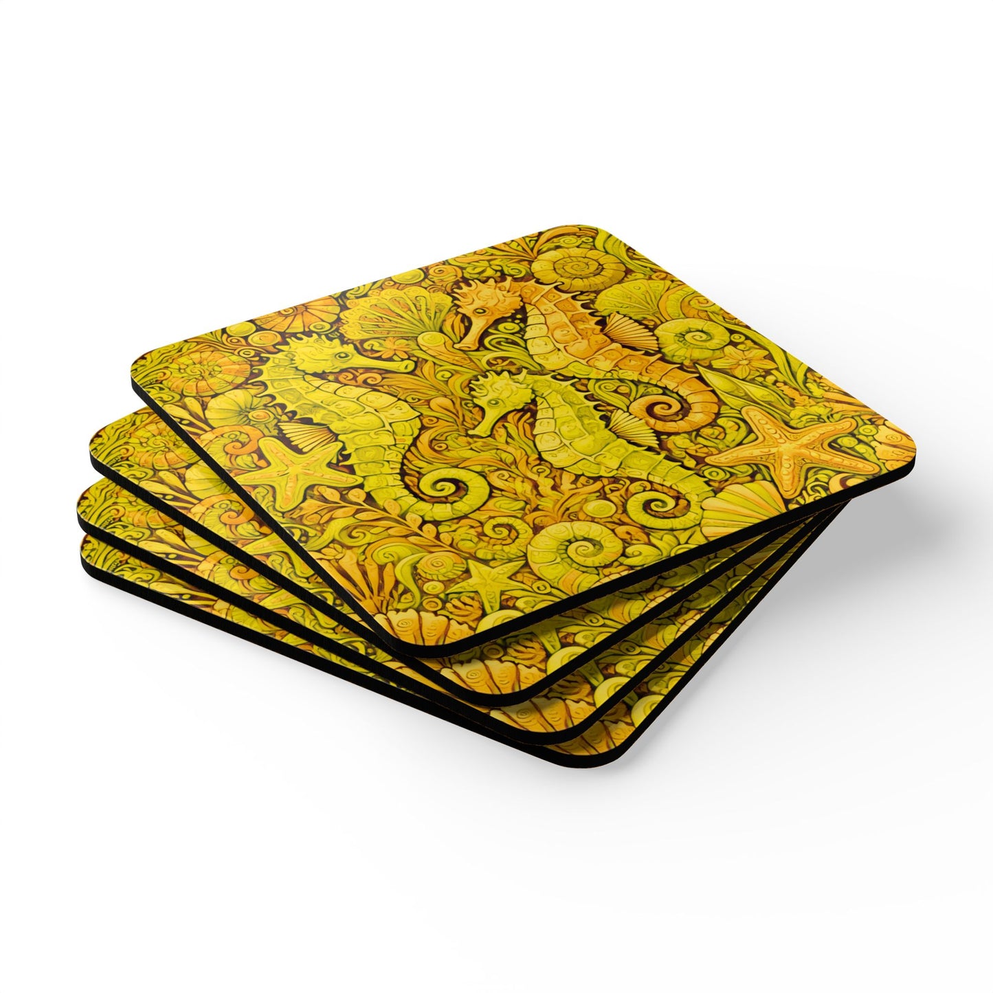 Four-piece Coaster Set - Seahorse Trio/Yellow