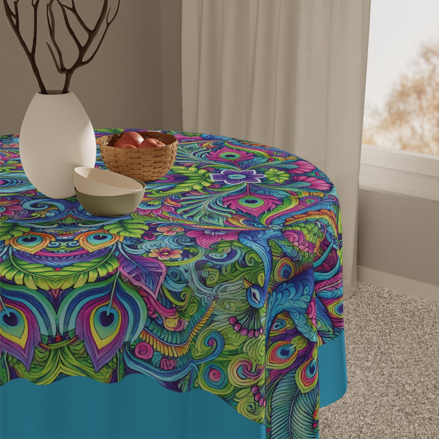 Peacock Prism/Turquoise ~ Square Tablecloth, 55" x 55"