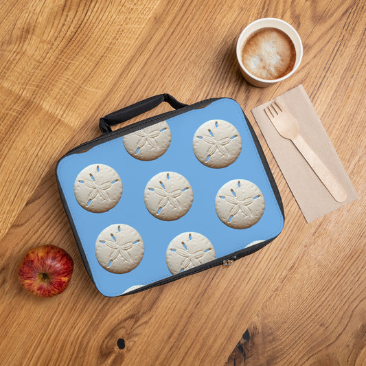 White Sand Dollar/Lt. Blue Lunch Bag - Eco-Friendly Insulated Tote, Adult and Child Lunchbox / Perfect for Picnics, Beach Outings