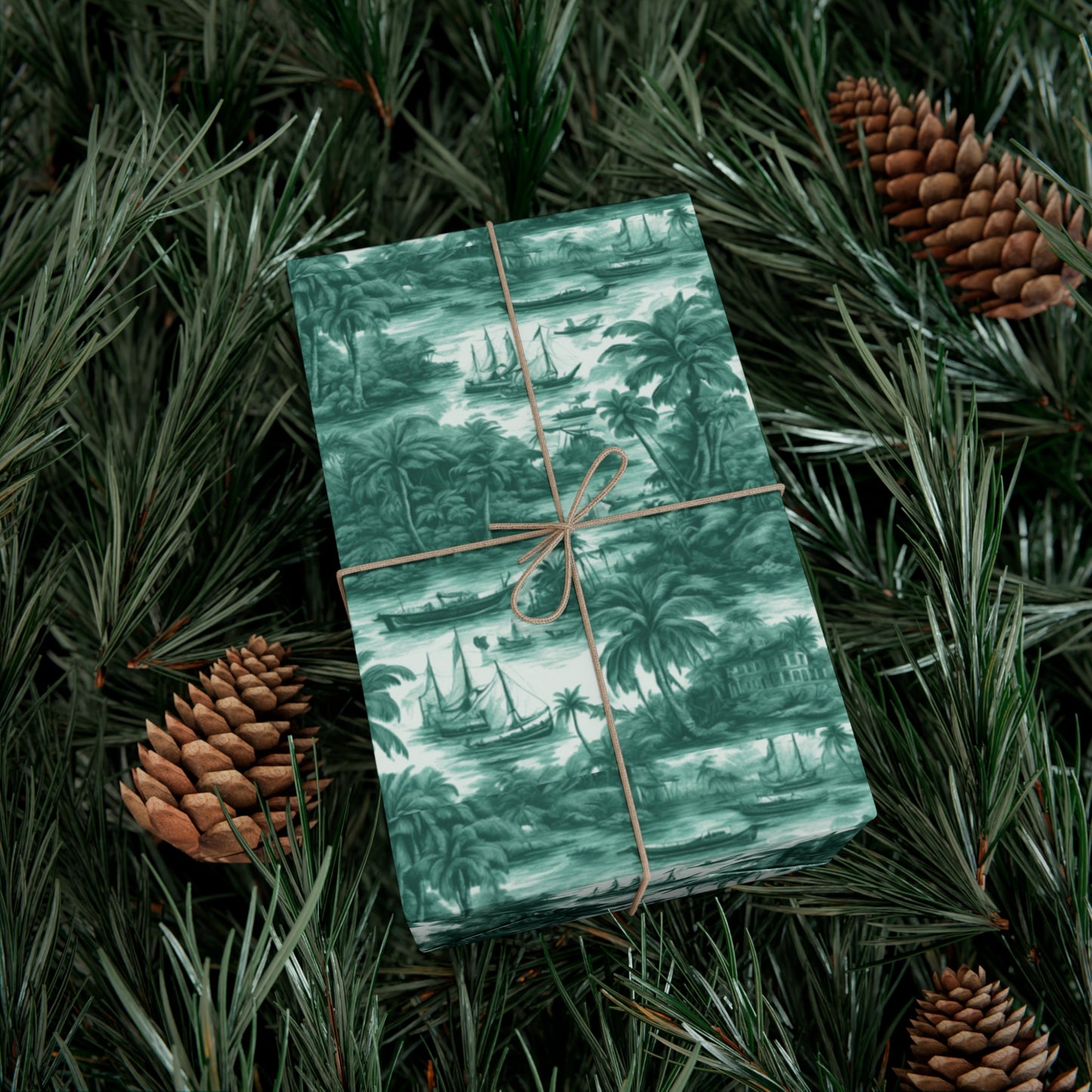 Wrapping Paper - Tropical Gift Wrap for All Occasions / 3 Sizes, 2 Finishes / Tropical Toile, Evergreen