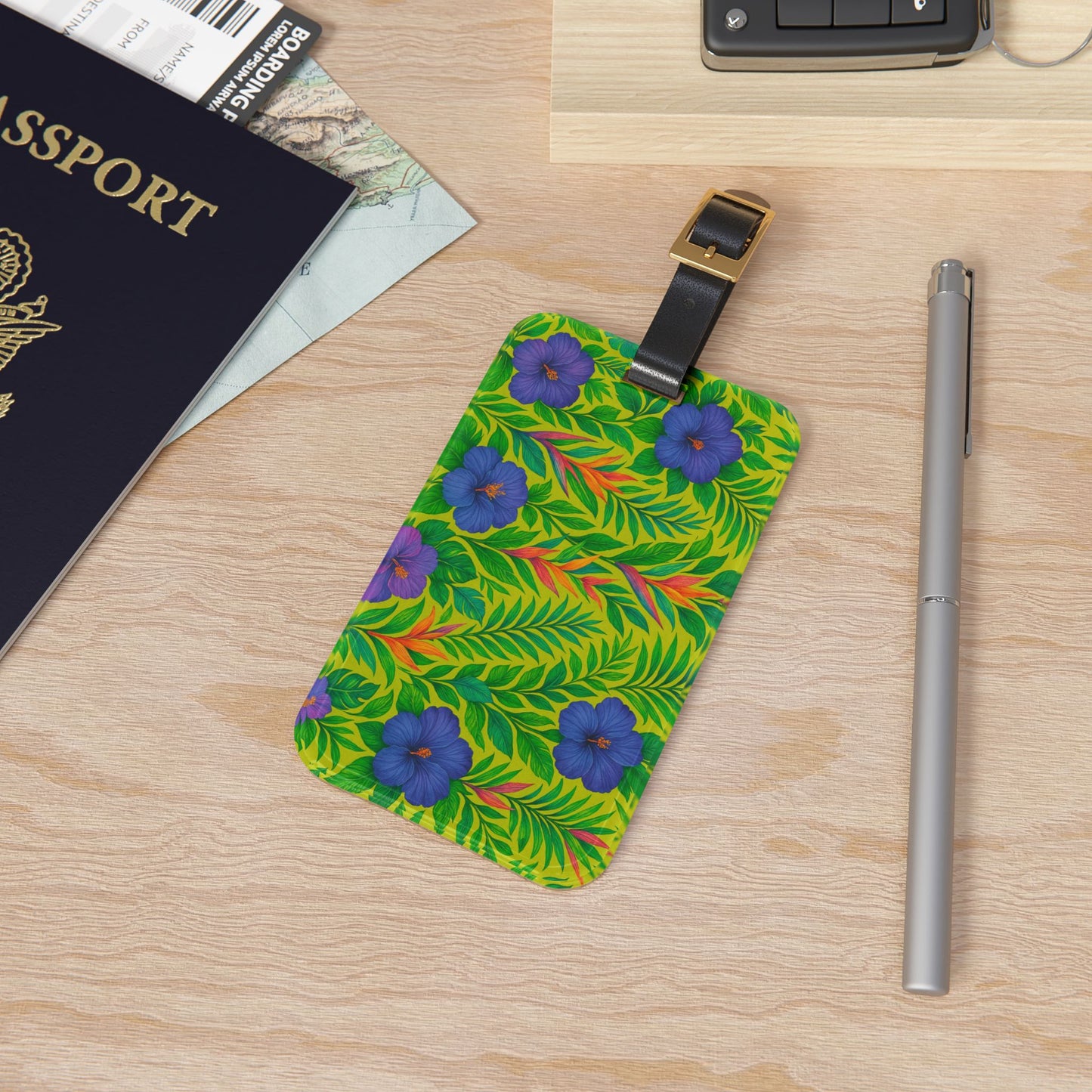 Luggage Tag - Midnight Flower Lime