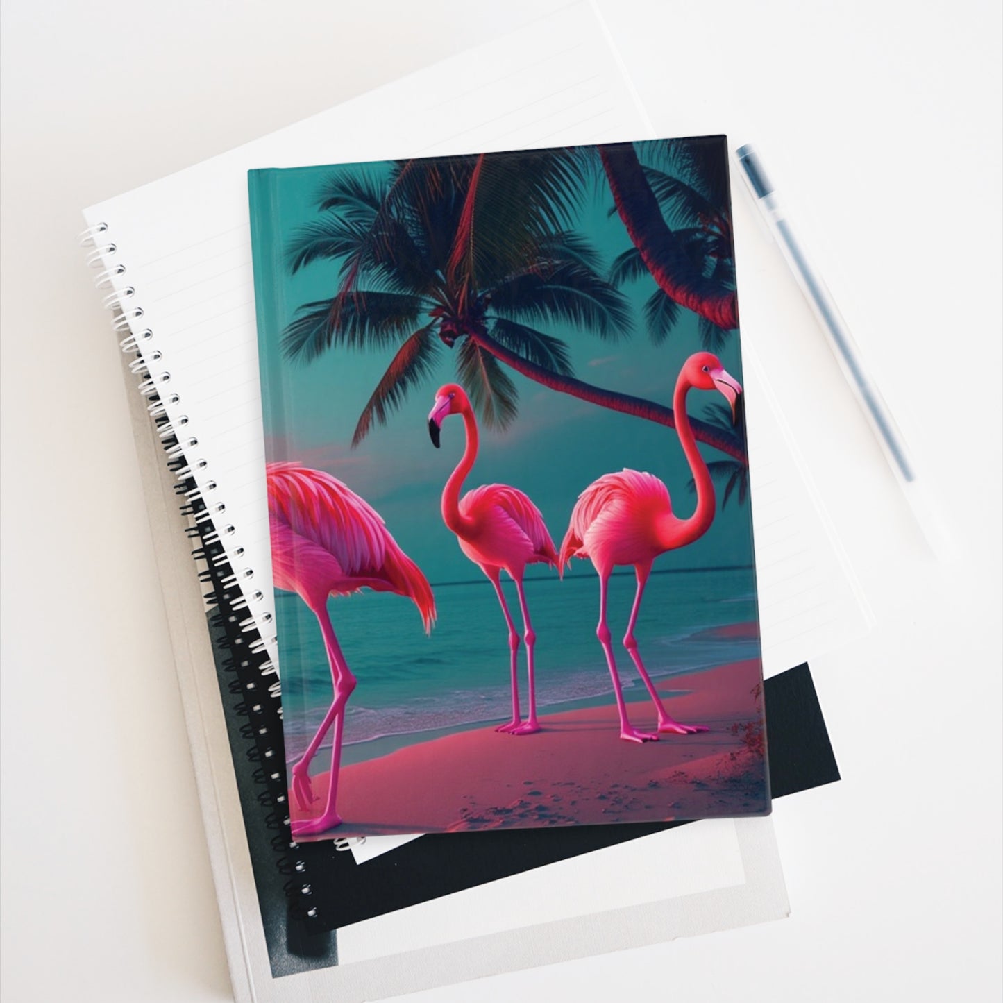 Neon Flamingos at Night Journal - 5" x 7"