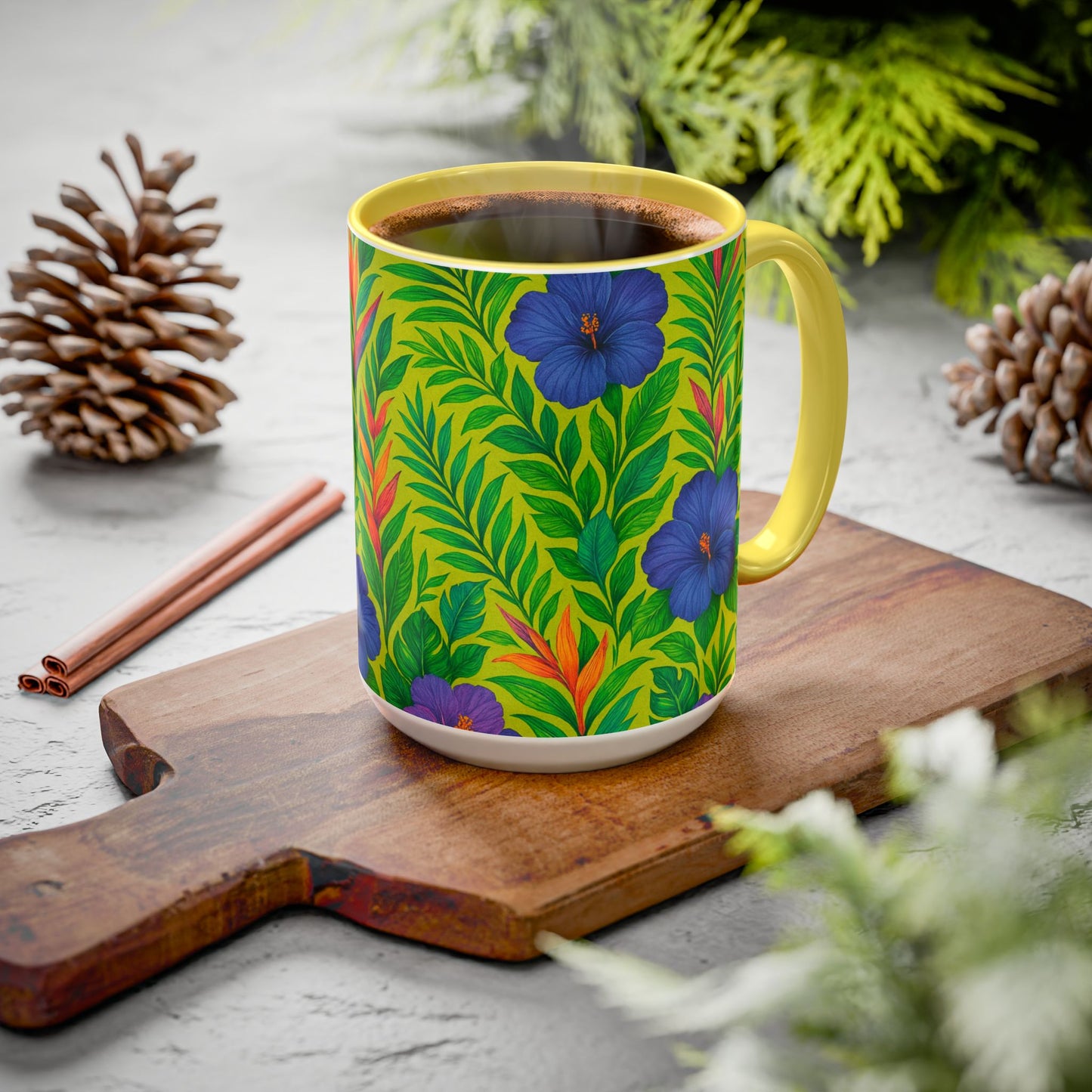 Vibrant Floral Coffee Mug - 11oz & 15oz / Midnight Flower Lime
