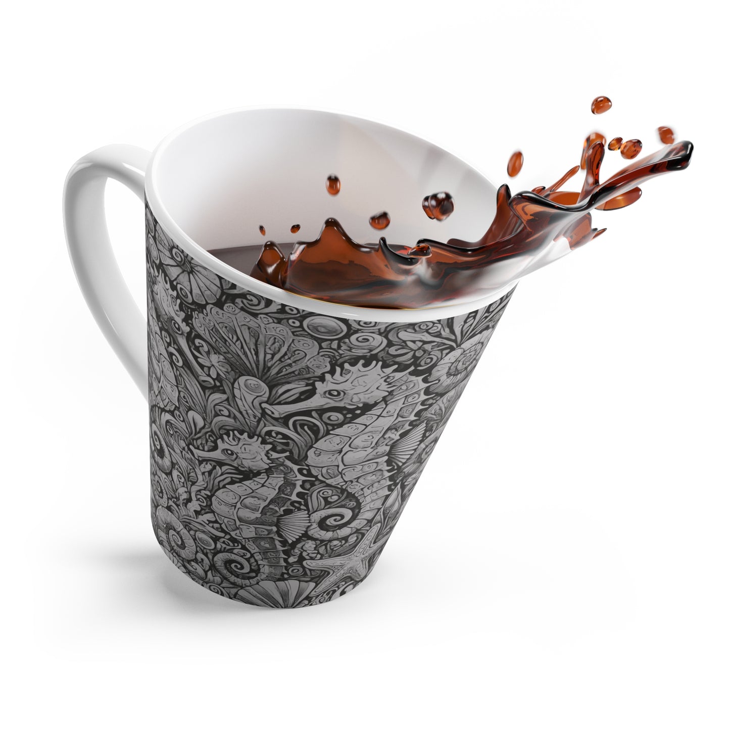 Latte White Mug - Seahorses, Noir