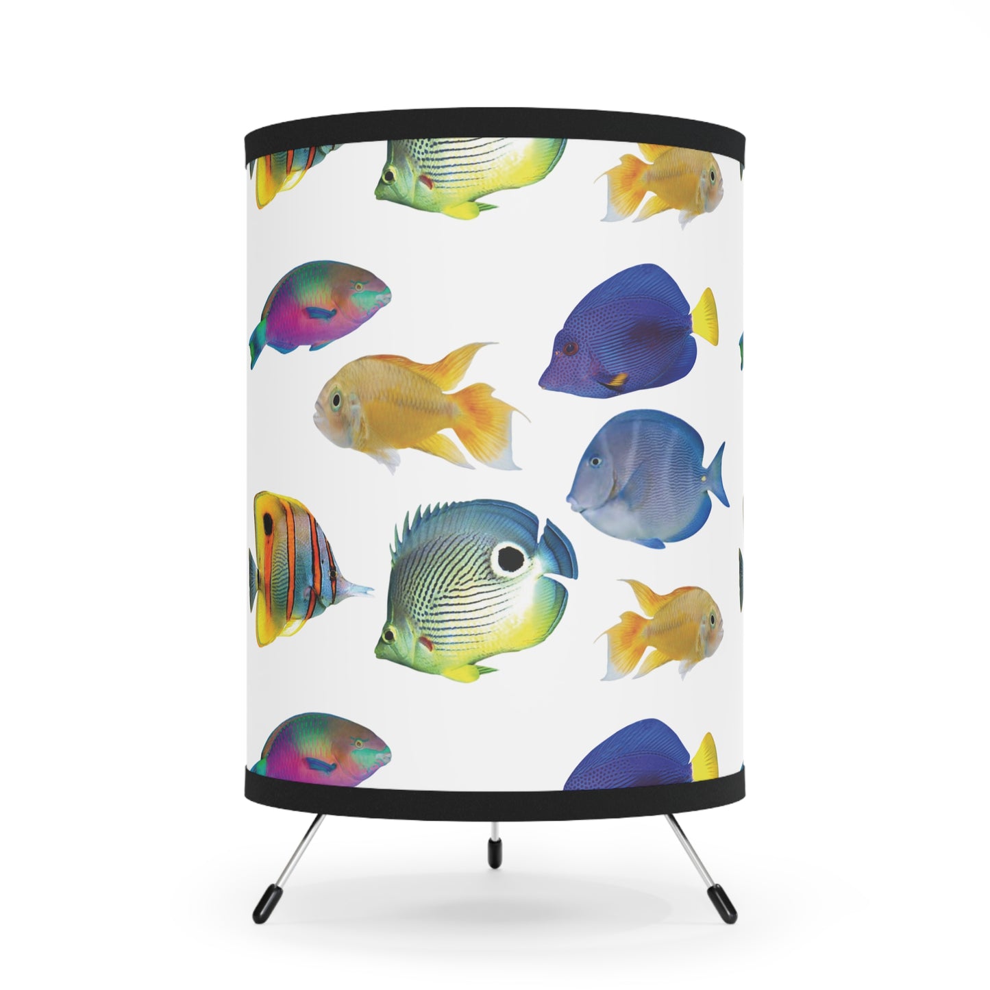 School of Fish/White Tripod Lamp with Artistic High-Res Shade - Perfect for Home Décor