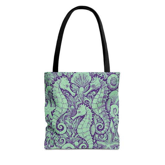 Minty Seahorse Trio Tote Bag - 3 Sizes