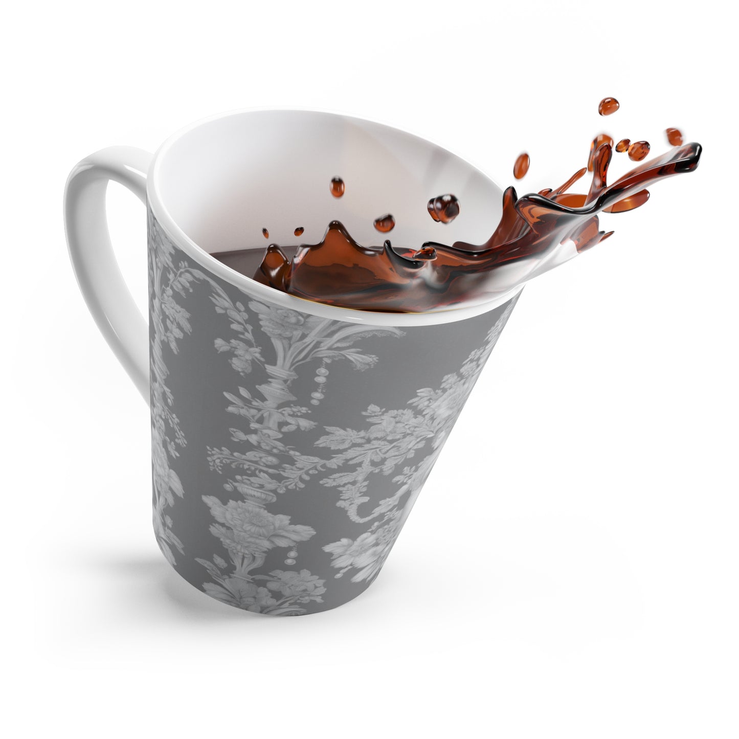 Latte White Mug - Perfect for Coffee Enthusiasts / Pearl Lady Toile, slate