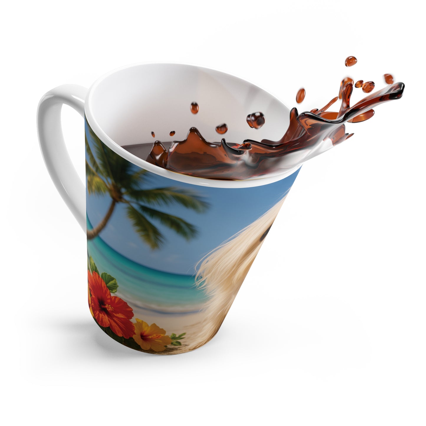 Latte White Mug - Puppy Ariel at the Beach