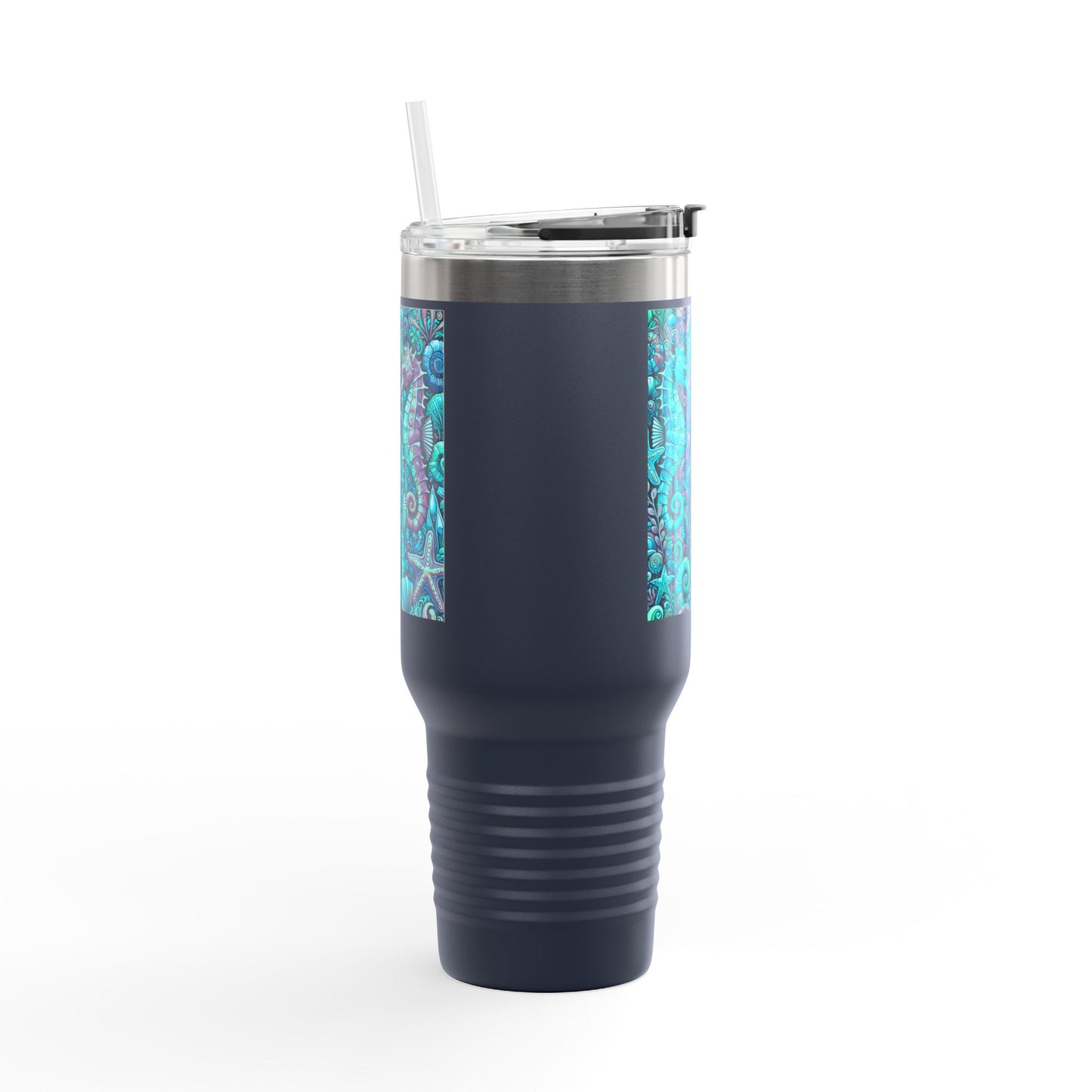 Insulated Travel Mug, 40oz / Seahorses, Turquoise - Perfect for Outdoor Adventures