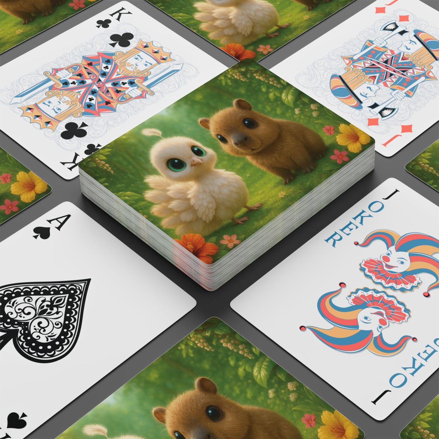 Poker Playing Cards - Baby Peacock and Baby Capybara